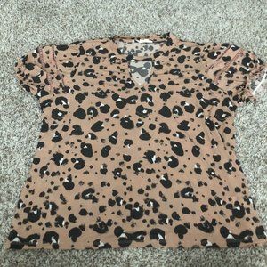 Como Blu Womens Blouse Size 1X Leopard Print Stretch Short Sleeves Too Plus Size